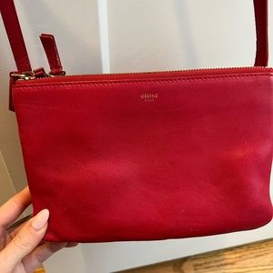 Celine Trio Small Red Crossbody Leather Bag